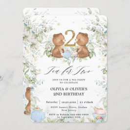 Cute Teddy Bears Tea for Two 2nd Birthday Party Kaart