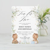 Cute Teddy Bears Tea for Two 2nd Birthday Party  Kaart (Staand voorkant)