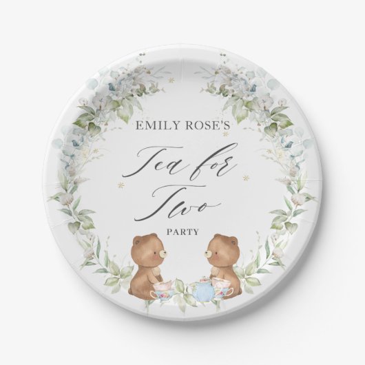 Cute Teddy Bears Tea for Two 2nd Birthday Party   Papieren Bordje (Voorkant)