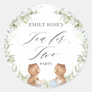 Cute Teddy Bears Tea for Two 2nd Birthday Party Ronde Sticker