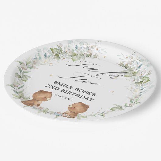 Cute Teddy Bears Tea for Two Birthday Party  Papieren Bordje (Gekanteld)