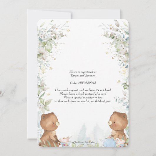 Cute Teddy Bears Twins High Tea Party Baby shower Kaart (Achterkant)
