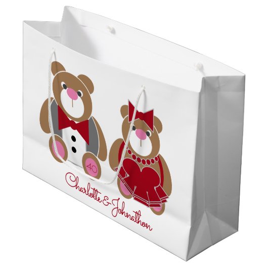 Cute teddy beer 40th ruby bruiloft groot cadeauzakje (Voorkant Gekanteld)