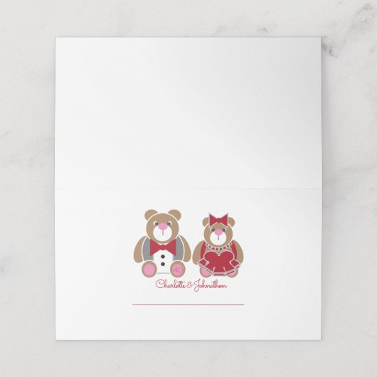 Cute teddy beer 40th ruby bruiloft plaatskaartje (Buitenkant ongevouwen)