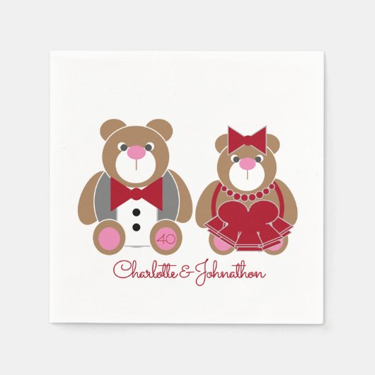 Cute teddy beer 40th ruby bruiloft servet (Voorkant)