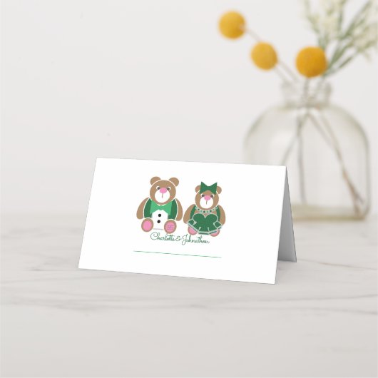 Cute teddy beer 55th emerald bruiloft plaatskaartje (Voorkant)