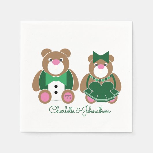 Cute teddy beer 55th emerald bruiloft servet (Voorkant)