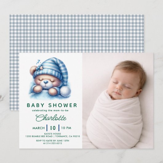 Cute Teddy Beer Baby Shower Kaart (Voorkant / Achterkant)