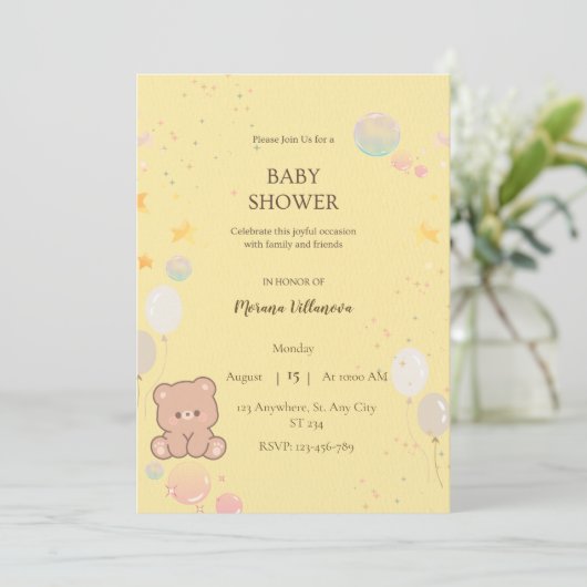Cute Teddy Beer Babyshower Uitnodiging  (Staand voorkant)
