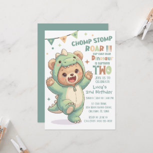 Cute Teddy Beer Dinosaur 2de Dino Verjaardagsfee Kaart