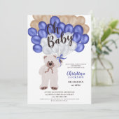 Cute teddy beer navy blue ballons boy baby shower kaart (Staand voorkant)