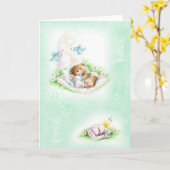 Cute teddy beer voor baptisme, Christening Kaart (Gele Bloem)