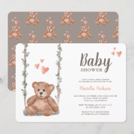 Cute teddy beer waterverf florale baby shower kaart