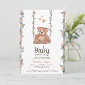 Cute teddy beer waterverf florale baby shower kaart (Staand voorkant)