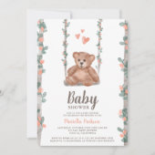 Cute teddy beer waterverf florale baby shower kaart (Voorkant)