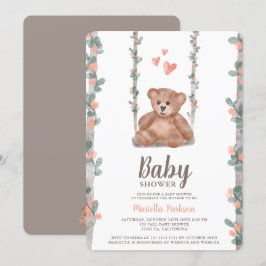 Cute teddy beer waterverf florale baby shower kaart