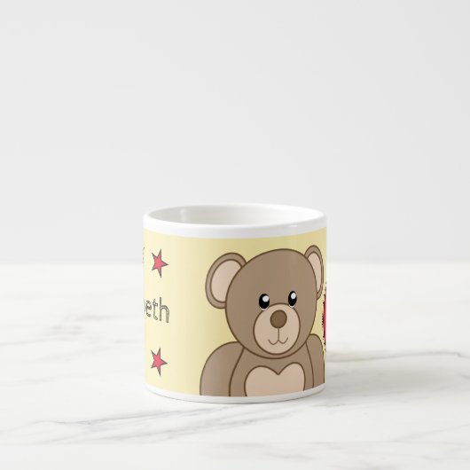 Cute teddy bek rood geel met sterren kindjes espresso kop (Voorkant)