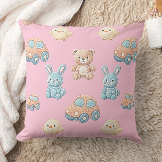 Cute Teddy & Bunny Kids Throw Pillow Kussen (Deken)