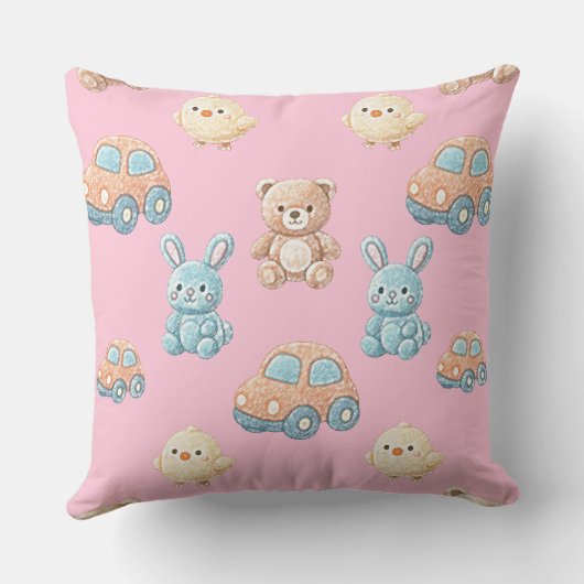 Cute Teddy & Bunny Kids Throw Pillow Kussen (Achterkant)