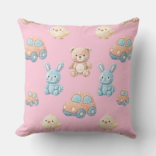 Cute Teddy & Bunny Kids Throw Pillow Kussen (Voorkant)