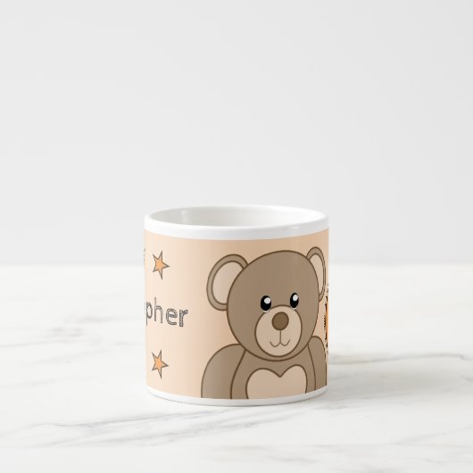 Cute teddy draagt oranje geel met sterren kinderli espresso kop (Voorkant)