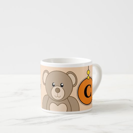 Cute teddy draagt oranje geel met sterren kinderli espresso kop (Voorkant rechts)