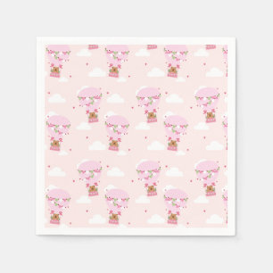 Cute Teddy Heet Luchtballon Roze Baby Shower Servet