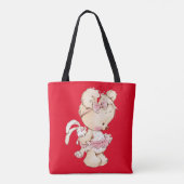 Cute teddy print red Canvas tas (Achterkant)