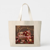 Cute Teddy Rose Basket Romantic Valentine Grote Tote Bag (Achterkant)