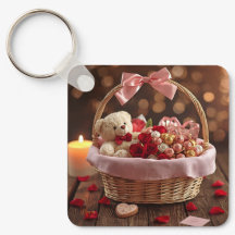 Cute Teddy Rose Basket Romantic Valentine Heart