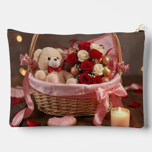 Cute Teddy Rose Basket Romantic Valentine Makeup Etui (Achterkant)