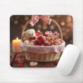 Cute Teddy Rose Basket Romantic Valentine Office Muismat (Met muis)