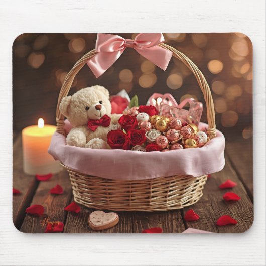Cute Teddy Rose Basket Romantic Valentine Office Muismat (Voorkant)