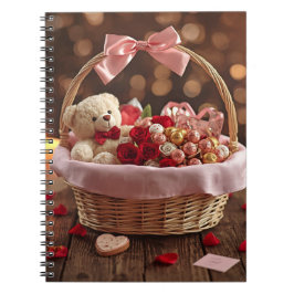 Cute Teddy Rose Basket Valentine Daily Gratitude Notitieboek