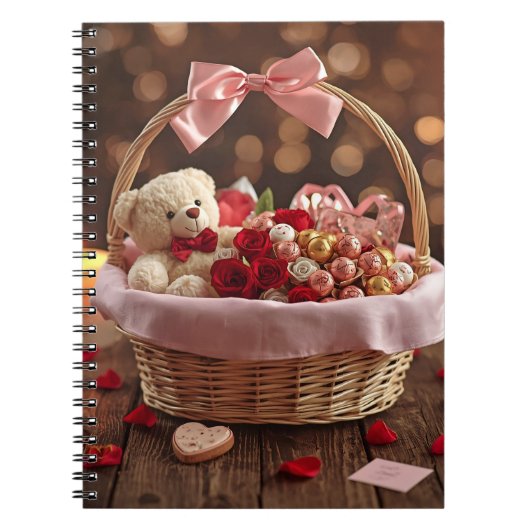 Cute Teddy Rose Basket Valentine Daily Gratitude Notitieboek (Voorkant)