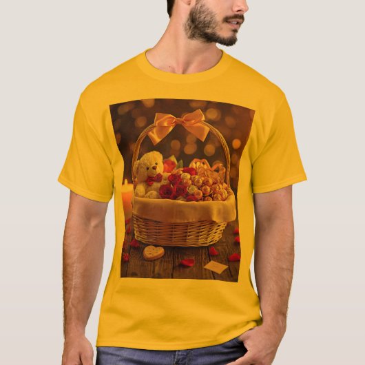 Cute Teddy Rose Basket Valentines Day Graphic T-shirt (Voorkant)