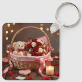 Cute Teddy Roze Mand Romantisch Valentijnshart Sleutelhanger (Achterkant)