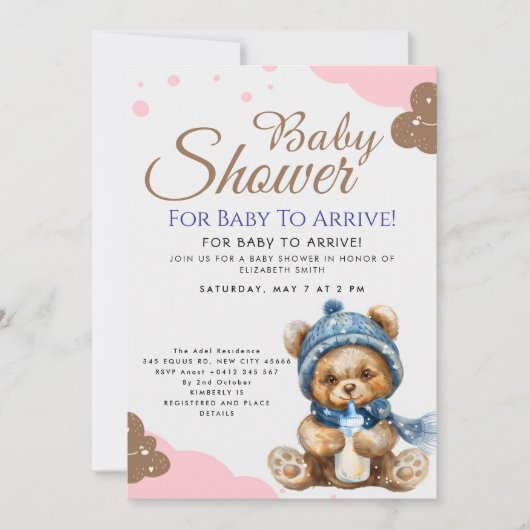 Cute Teddybeer Baby Borrel Kaart (Voorkant)