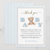 Cute teddybeer baby boy shower bedankkaart (Voorkant / Achterkant)