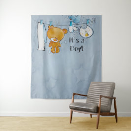 Cute Teddybeer Baby Shower Achtergrond Wandkleed