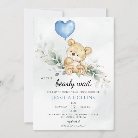 Cute Teddybeer Baby Shower Kaart (Voorkant)