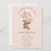 Cute Teddybeer Babyshower Uitnodiging met Roze B (Voorkant)