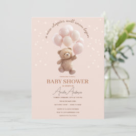 Cute Teddybeer Babyshower Uitnodiging met Roze B