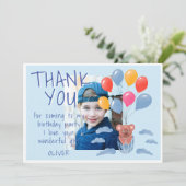 Cute teddybeer ballonnen kids verjaardagsfoto bedankkaart (Staand voorkant)