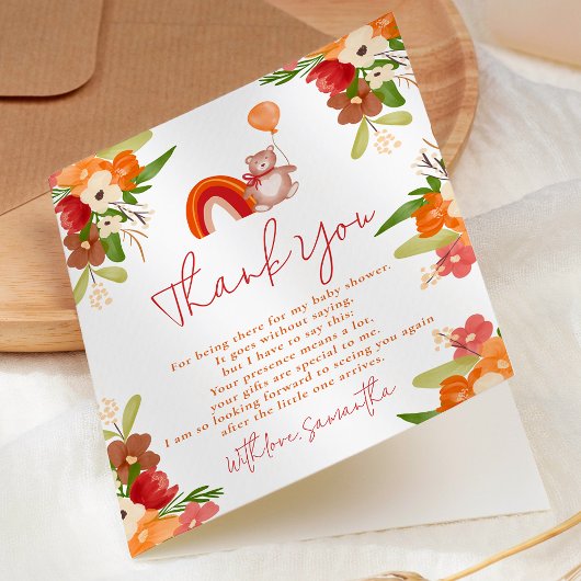 Cute teddybeer bedankt regenboog baby shower