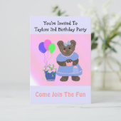 Cute Teddybeer Birthday Invitation Kaart (Staand voorkant)