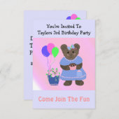 Cute Teddybeer Birthday Invitation Kaart (Voorkant / Achterkant)