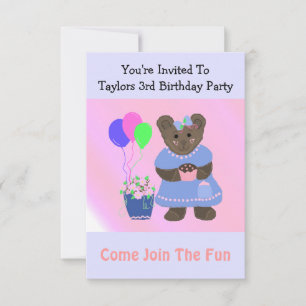 Cute Teddybeer Birthday Invitation Kaart