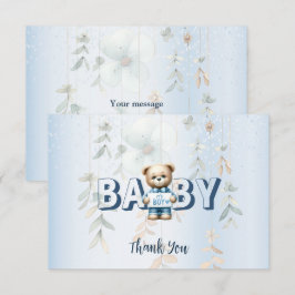 Cute Teddybeer Blauwe Bloemen Mooie Feestelijke Pa Bedankkaart