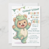 Cute Teddybeer Dinosaur | Derde Dinosaurus Verjaar Kaart (Voorkant)